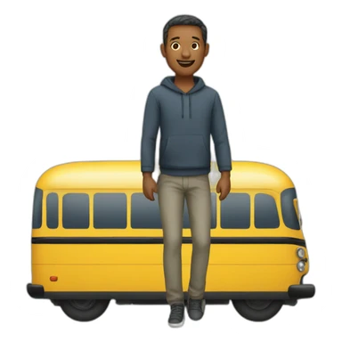 man below a bus sticker