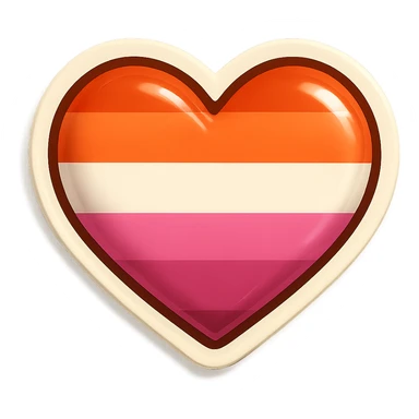 heart shape filled with lesbian pride flag stripes, sticker style, white border, subtle shadow, for sticker use sticker