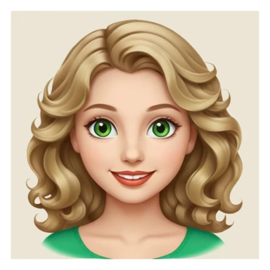 Girl, dark blonde wavy hair, beautiful eyelashes, green eyes, beautiful lips, smiles
 sticker