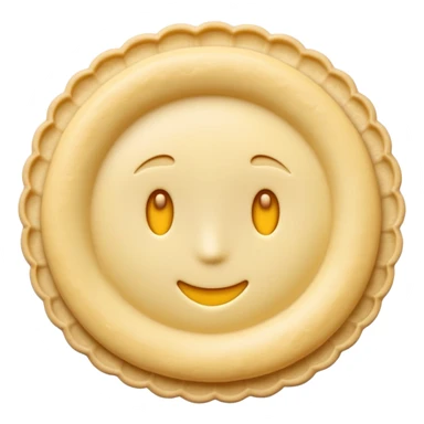 shortcrust pastry, raw, rolled-out disc, pale yellow, soft matte, uneven or crimped edges, delicate texture, no filling, plain dough, soft lighting, emoji scale sticker
