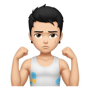 a pretty bratz boy with black hair and white sleeveless tank, biceps looking sad sticker