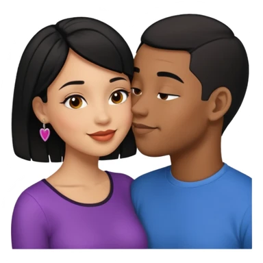 Ebony couple, light skin female with black hair, brown skin male with low haircut no bread kiss sticker