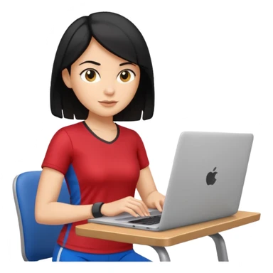 short white lady with black shoulder length hair who is a runner, used to be a teacher, and works remotely through a laptop as a documents engineering manager. sticker