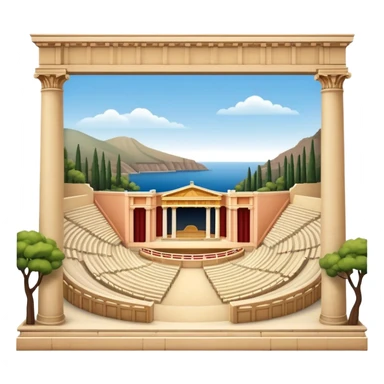 Cinematic Realistic Theatre of Epidaurus Landmark Emoji, depicted as a classical open‚Äêair theatre nestled in nature rendered with soft textures and serene, historical lighting. sticker