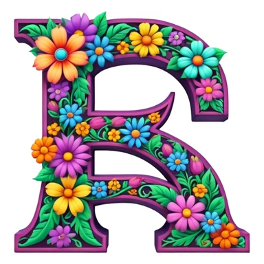 3D, gothic style psychedelic colored capital Letter S with hippie style flower border sticker
