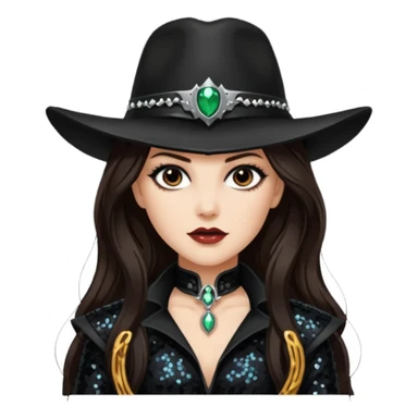 Van Helsing from Dracula with long dark brown hair, black sequin outfit sticker