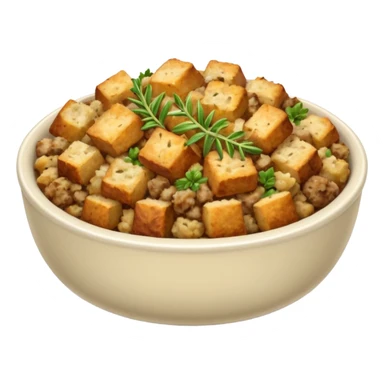 a bowl of stuffing with visible herbs, simple, clear sticker