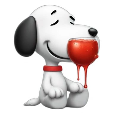 Snoopy with red juice on face dripping from mouth, angry sticker