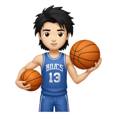 generate a pretty fair bratz boy with a long messy mullet (black hair), carrying a basketball in one hand. Smirking .  Lean but biceps sticker