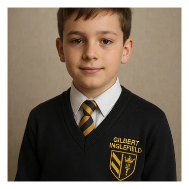 young boy in a Gilbert Inglefield school uniform, realistic style sticker