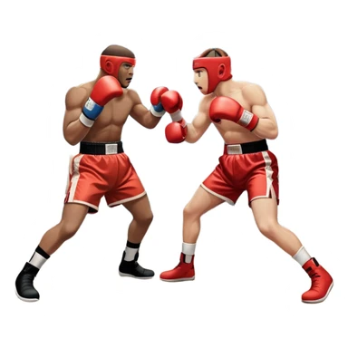An icon showing two professional boxers in the middle of an intense fight in the ring. They are wearing gloves and protective gear, with one boxer throwing a punch while the other dodges. The background features bright lights, a cheering crowd, and the ropes of the boxing ring. sticker