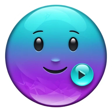 glossy round play button with alexandrite crystal texture, color change from teal to violet, emoji style sticker