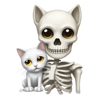 Skeleton holding a white and gray cat sticker