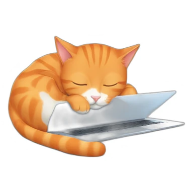 Orange colored cat sleeping on laptop sticker