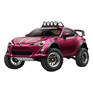 Extended wheelbase 2013 scion fr-s black cherry off road 4wd monster Baja dessert stadium racer number 86 with long travel suspension, shiny silver wheels, exaggerated black fender flares  sticker