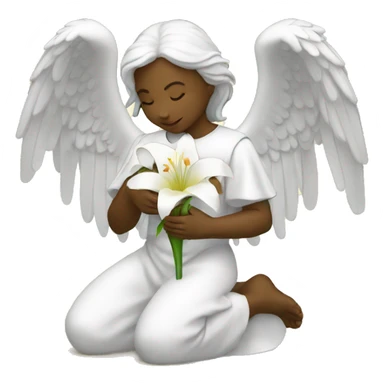 Angel kneeling holding white lily sticker