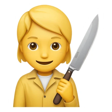 Yellow iPhone emoji holding knife with smile head only sticker