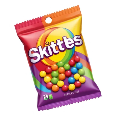 A colorful Skittles candy package, rainbow packaging, minimalist design, sealed package without any visible candies sticker