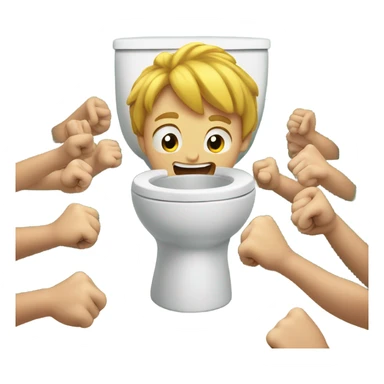 Kid punching a toilet while a group of kids watch him sticker