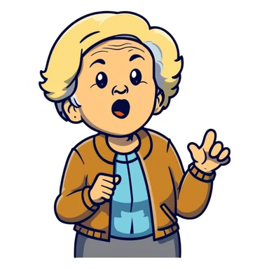 mean Karen, old yelling lady with blonde hair and a jacket sticker