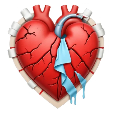 Un corazón roto con grietas  sangrando y expulsando sangre rodeado de vendas y tiritas que se despegan sin hacer efecto SIN CARA sticker