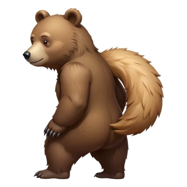 cinematic-[bear]-realistic-full-body-standing-emoji,-tail-tucked-close,-head-tilted-dramatically,-thick-[brown]-fur,-simplified-yet-realistic-focused-features,-highly-detailed,-glowing-with-an-almost-sarcastic-glow sticker