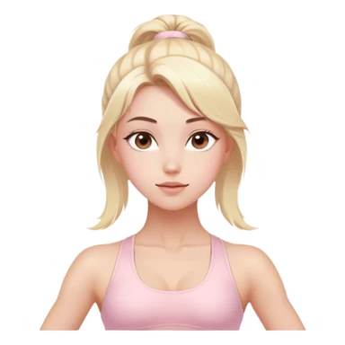 Aesthetic blonde model with brown eyes, light pink yoga outfit sticker
