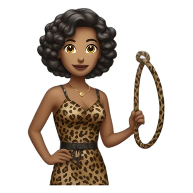 Woman in loepard dress with a whip sticker