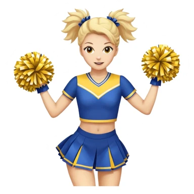 Cheerleader jumping with pom poms and a blue and yellow uniform  sticker