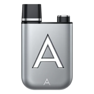 Minimalist vector letter A logo, designed as a sleek vape pod system. Metallic, geometric, clean lines. Transparent background. sticker