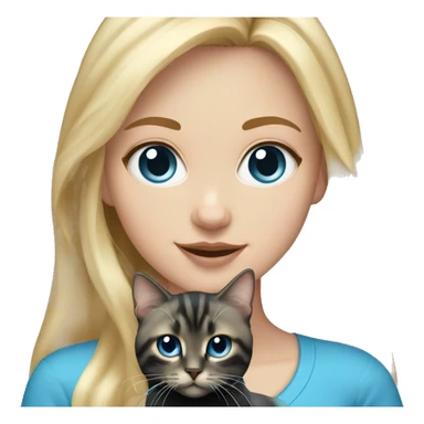 White girl, long blonde hair, blue eyes holding a black tabby cat sticker