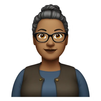 53 year old heavyset woman with dark brown ponytail and glasses sticker