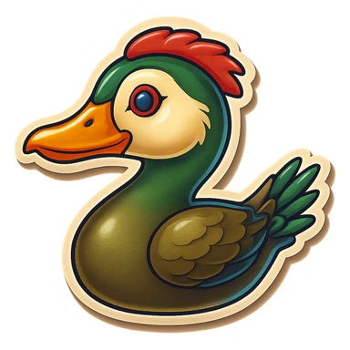 Make this Muscovy Duck look like an instant message emoji, with a subtle chat bubble outline and a slight drop shadow, keeping the background transparent. sticker