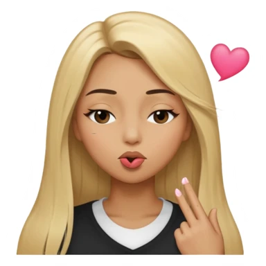 Mujer color de piel moreno claro, con cabello rubio largo, lacio y suelto, ojos negros, un ojo cerrado, mandando un beso de lado  sticker