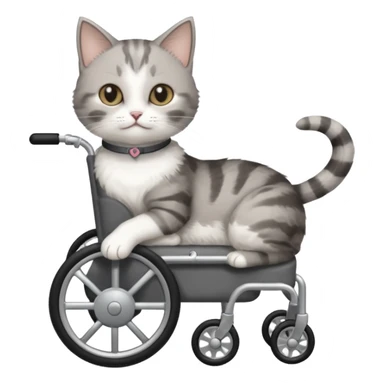 disabled grey and white small cat in a cat wheelchair sticker