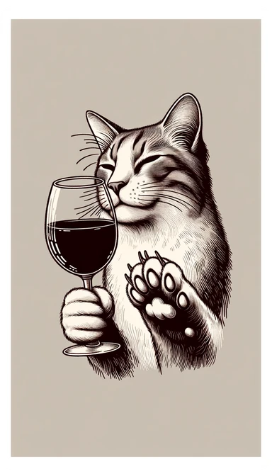 кот с бокалом вина в лапе в нарисованном стиле с нейтральным фоном sticker