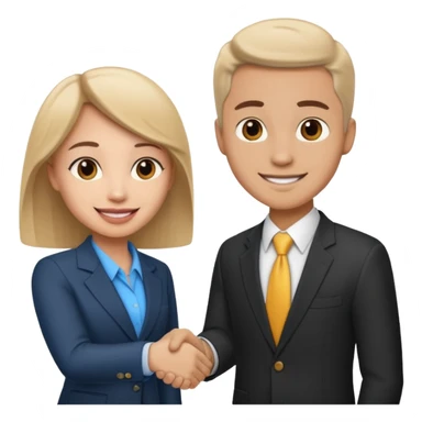 a video editor handshaking with a castomer sticker