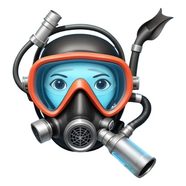 An icon featuring a close-up of a scuba diving mask, fins, and oxygen tank, with vibrant coral reefs and fish in the background. The design emphasizes the equipment and underwater beauty, symbolizing the thrill of exploring the deep sea. Transparent background highlights the serenity of the ocean. sticker
