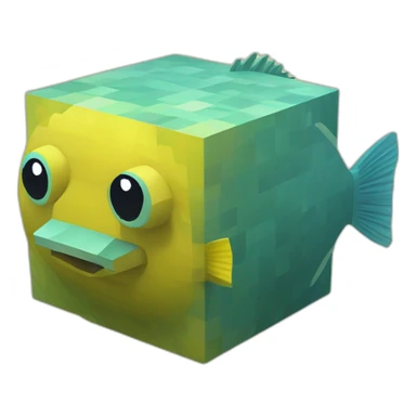 cube yellow fugu fish with two fins in minecraft style full size sticker