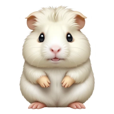 cinematic-[white guinea pig]-realistic-full-body-sitting-emoji,-tiny-paws-tucked-close,-head-tilted-dramatically,-fluffy-[solid white]-fur,-simplified-yet-realistic-focused-features,-highly-detailed,-glowing-with-an-almost-sarcastic-glow sticker