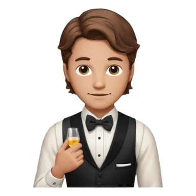 a bartender man with bow tie and vest, having brown wavy hair and tattoo 















 sticker