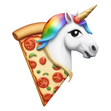 Generate an emoji of a pizza slice with a unicorn horn and rainbow mane sticker