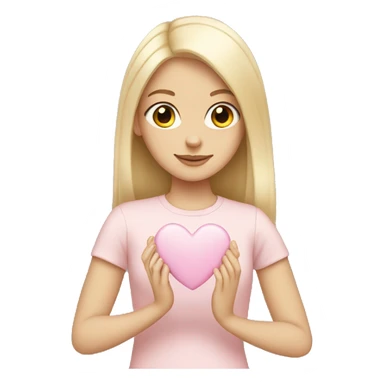 White girl holding pale pink heart  sticker