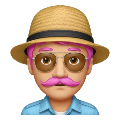 pink-haired mustache man with hat and sunglasses sticker