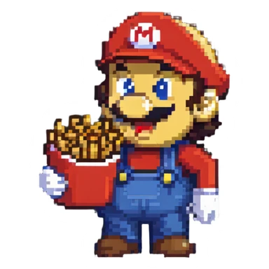 Mario character eating french fries sticker