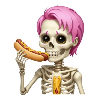 skeleton with pink hair eating a hot dog sticker
