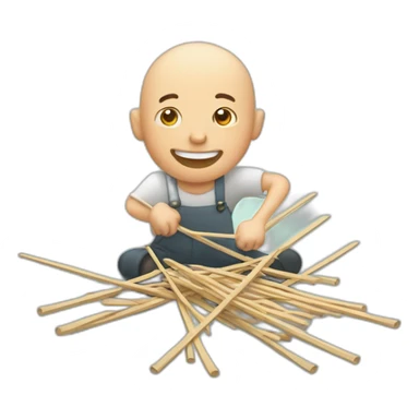 an happy bald man playing pick-up-sticks sticker