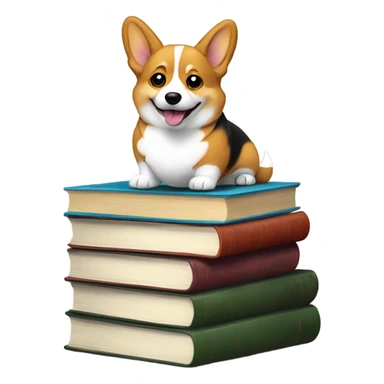 a tri color corgi on a stack of books sticker