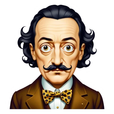 Cinematic Realistic portrait of Salvador Dalí, depicted as a surrealist artist with eccentric, expressive features and his iconic mustache, rendered with vibrant, imaginative lighting and richly detailed period attire that capture his avant-garde essence. sticker