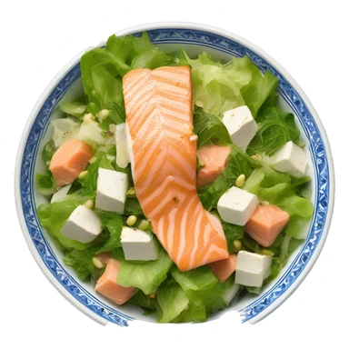 Cesar salad with salmon in a Moroccan style blue and white bowl sticker